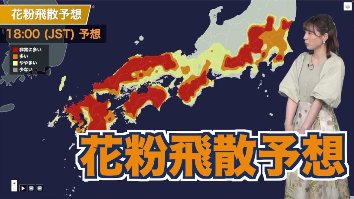 【花粉飛散予想】関東より西は晴れて花粉飛散 非常に多い