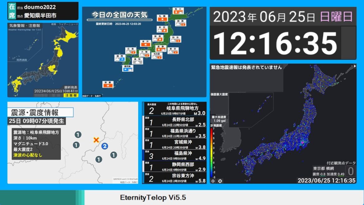 【防災】リアルタイム地震＆気象監視ライブ / Real-time earthquake & weather monitoring live
