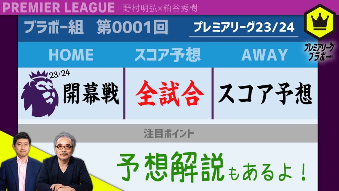 プレミア23/24開幕戦スコア予想  〜当たれば1億円〜