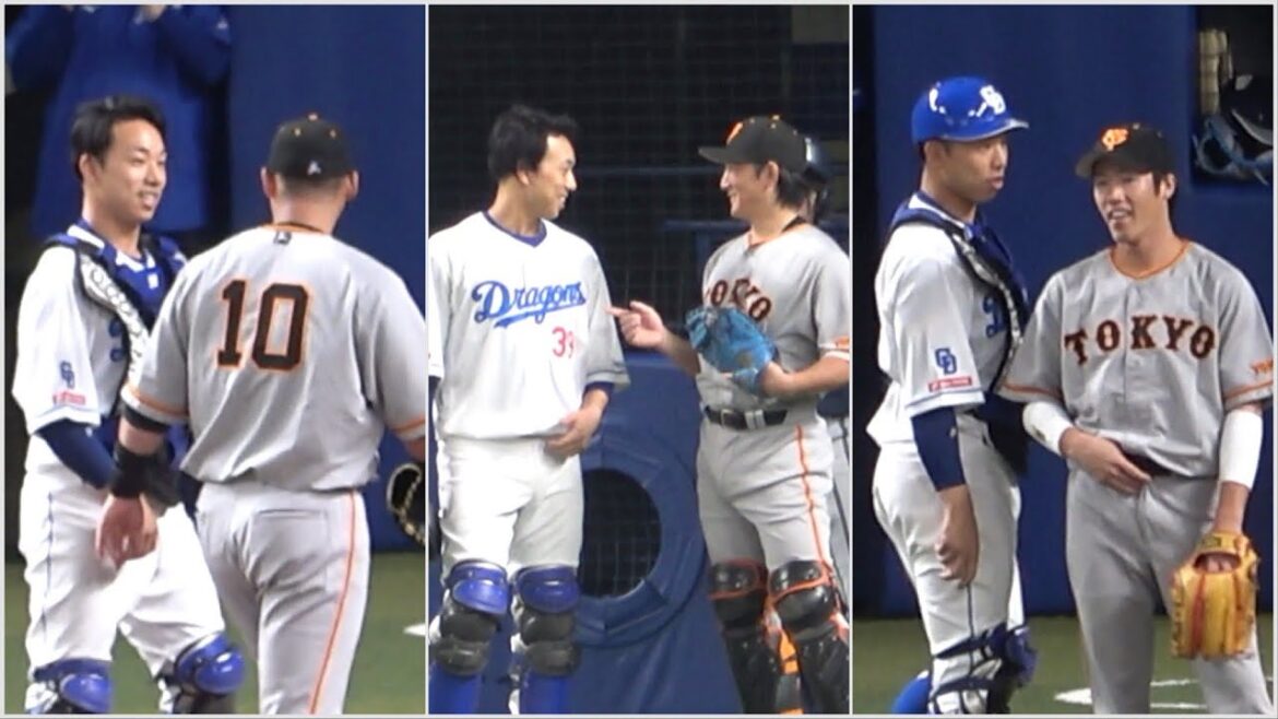 ファイターズで一緒だった中田翔、同じ捕手の小林、同学年の重信らと挨拶しまくる宇佐見 (2023/07/04)