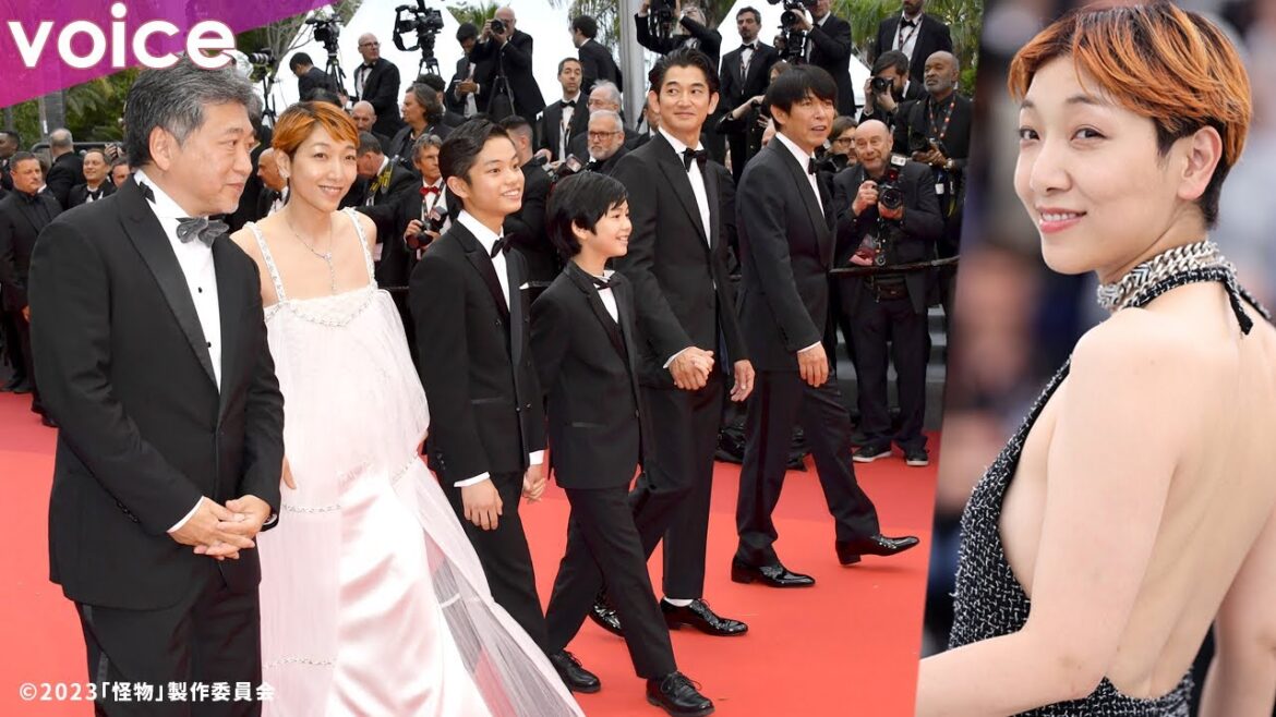 安藤サクラ、カンヌで大胆な美背中　「怪物」是枝監督＆永山瑛太＆黒川想矢＆柊木陽太＆坂元裕二氏とレッドカーペット