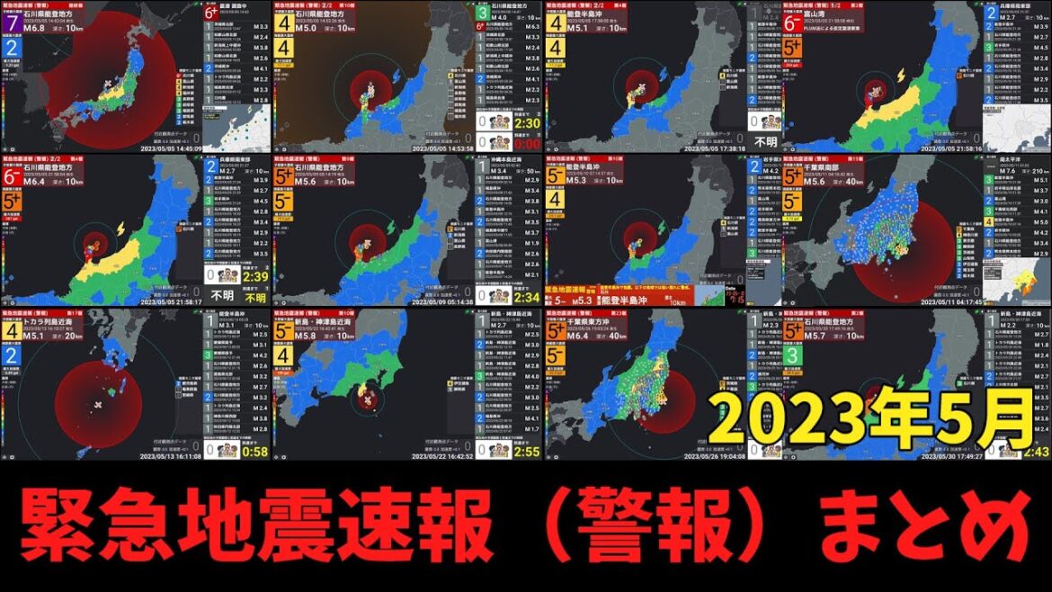 緊急地震速報（警報）まとめ 2023年5月【強震モニタ】