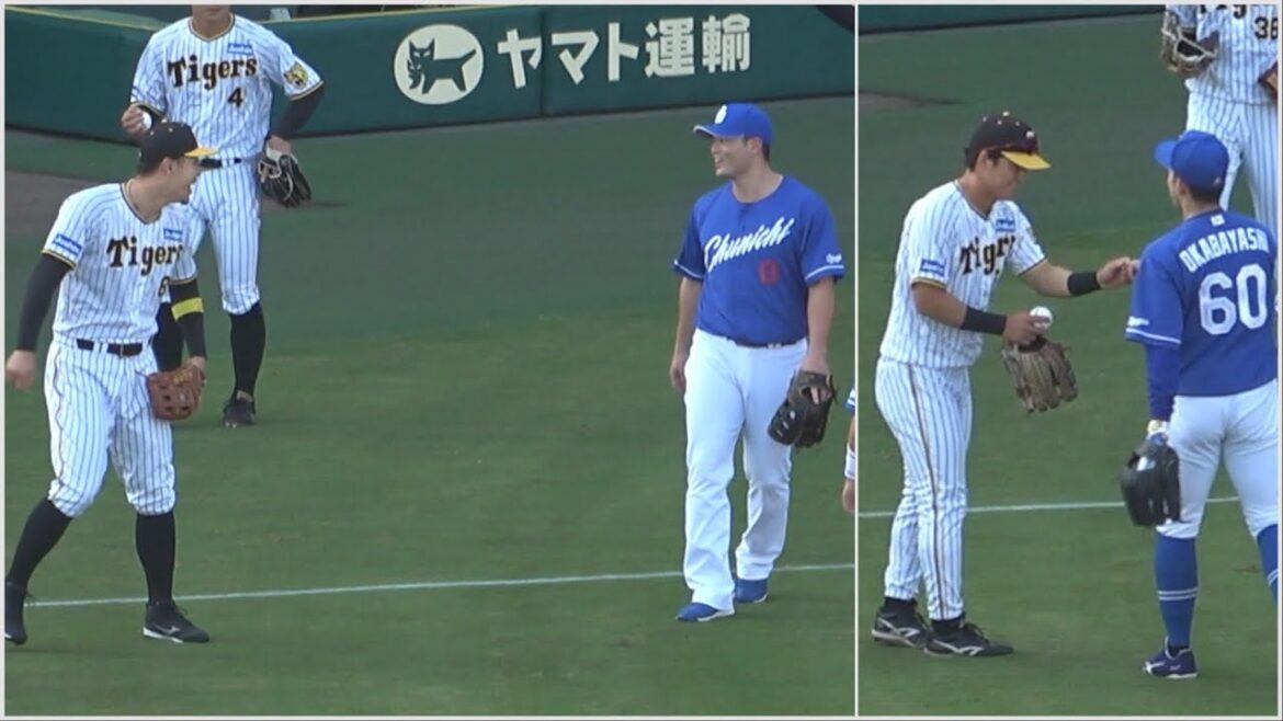 笑顔で挨拶を交わす同学年の細川&佐藤輝明！三重の後輩前川に挨拶される岡林！ (2023/07/15)