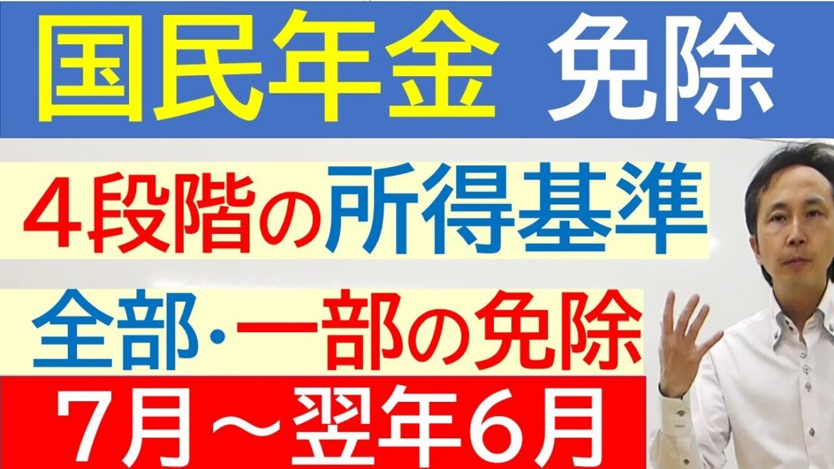 【年金 免除】４段階の所得基準により、保険料の全部又は一部が免除