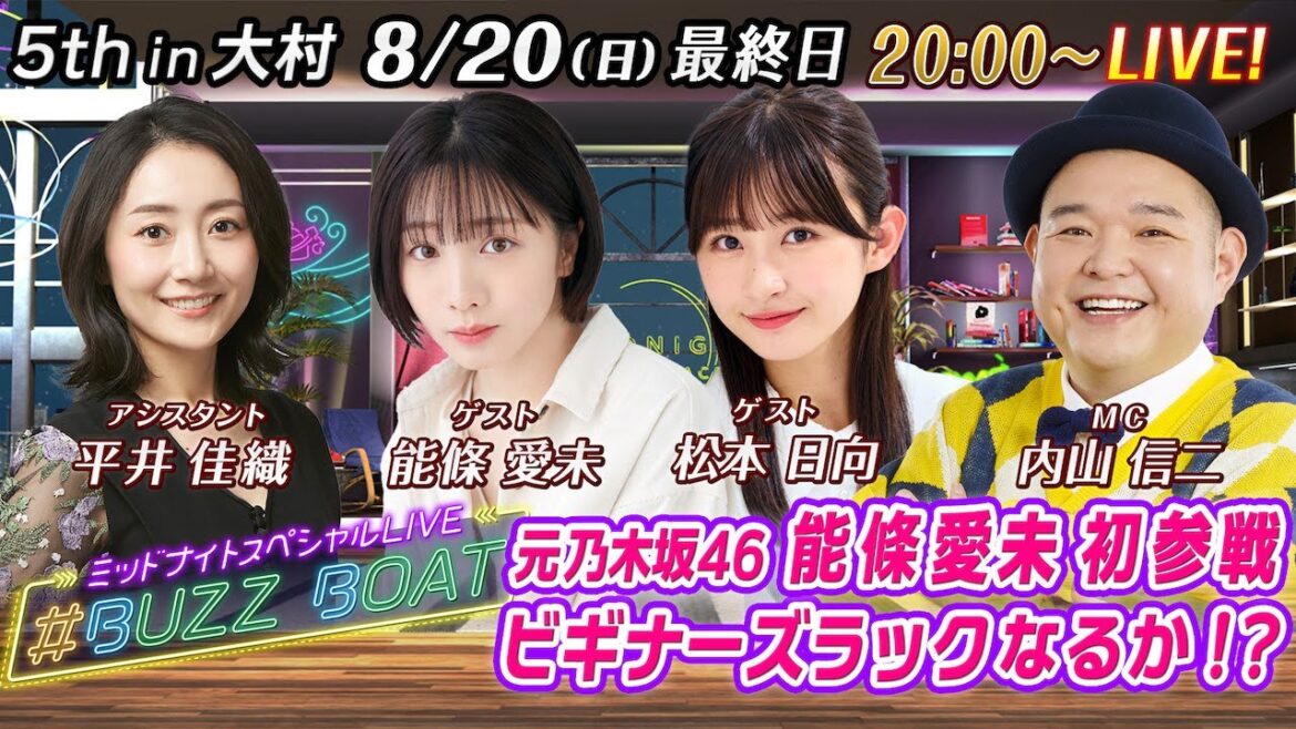 【MCは内山信二！ゲストに能條愛未、松本日向が登場！】ミッドナイトボートレース2023！ミッドナイトスペシャルLIVE　#BUZZ BOAT　8月20日(日）20:00～｜ボートレース大村　最終日｜