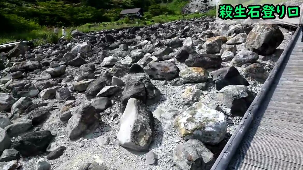 真夏の昼の割れた殺生石