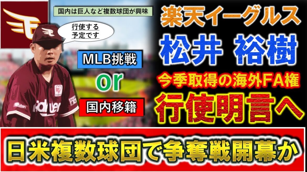 【注目度はNO.1!?】楽天『松井裕樹』が海外FA権の行使を明言!最年少で200セーブを達成した絶対的クローザーはMLB移籍も視野に日本では巨人など複数球団が獲得に動く可能性も!? 【注目度はNO.1!?】楽天『松井裕樹』が海外FA権の行使を明言!最年少で200セーブを達成した絶対的クローザーはMLB移籍も視野に日本では巨人など複数球団が獲得に動く可能性も!?