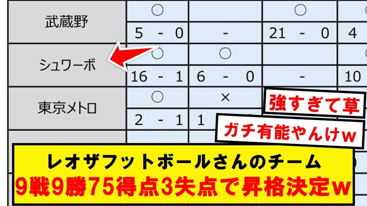 【異次元】レオザさんのチーム、意味不明な成績でリーグ昇格が決定wwwwwwww