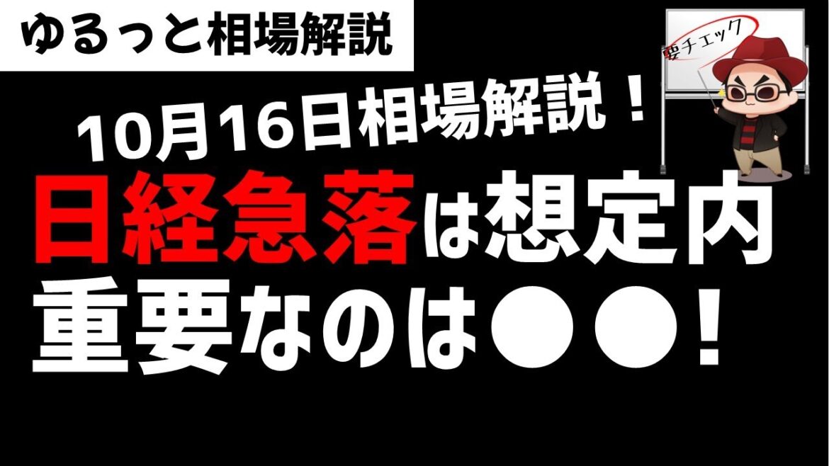 【10月16日のゆるっと相場解説】日経平均急落!でもシナリオ通りの展開。重要なのは●●を確認すること!ズボラ株投資 【10月16日のゆるっと相場解説】日経平均急落!でもシナリオ通りの展開。重要なのは●●を確認すること!ズボラ株投資