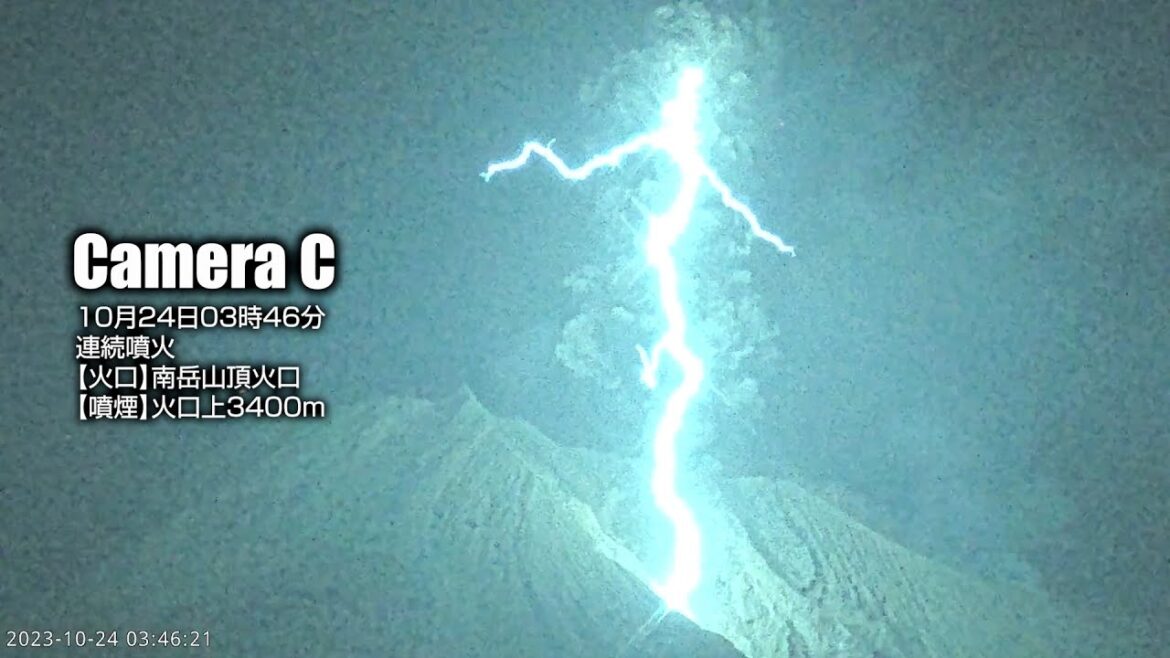 【連続噴火】2023年10月24日 03:46 桜島 噴火 3400ｍ / Sakurajima Eruption