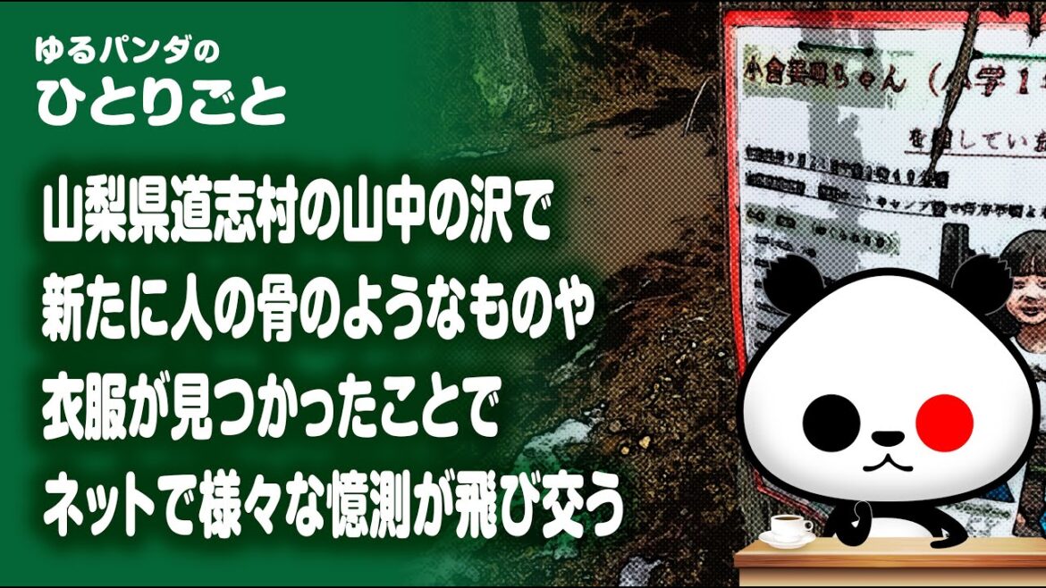 ひとりごと「山梨県道志村の山中の沢で新たに人の骨のようなものや衣服が見つかり憶測が飛び交う」 ひとりごと「山梨県道志村の山中の沢で新たに人の骨のようなものや衣服が見つかり憶測が飛び交う」
