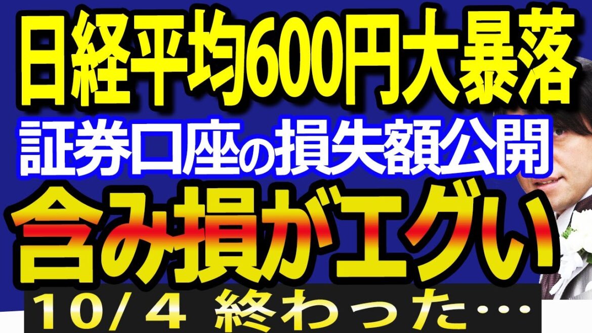 日経平均600円大暴落で、証券口座が燃えた？一日の損失額◉百万！日本株戦略の変更必要か