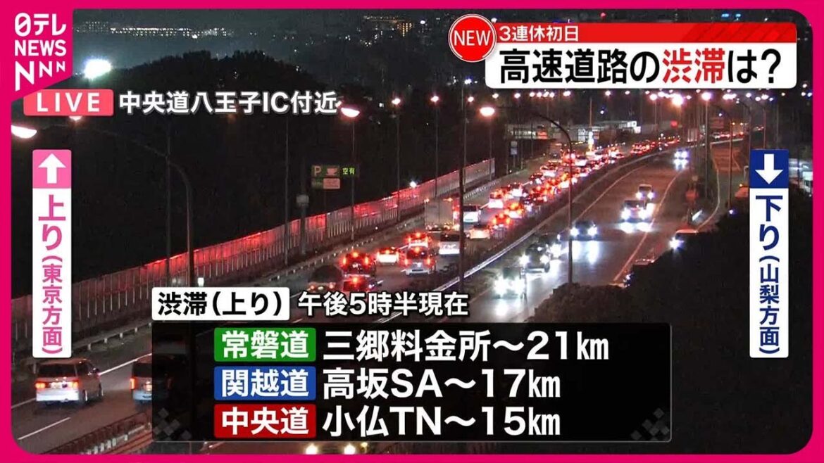 【3連休初日】首都圏の高速道路上りで渋滞発生