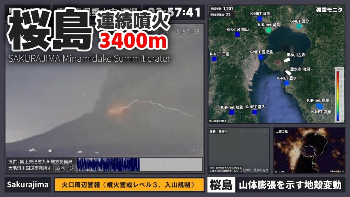 【3400m/連続噴火】桜島 南岳山頂火口 2023/10/24 3:46頃 64倍速再生 【3400m/連続噴火】桜島 南岳山頂火口 2023/10/24 3:46頃 64倍速再生