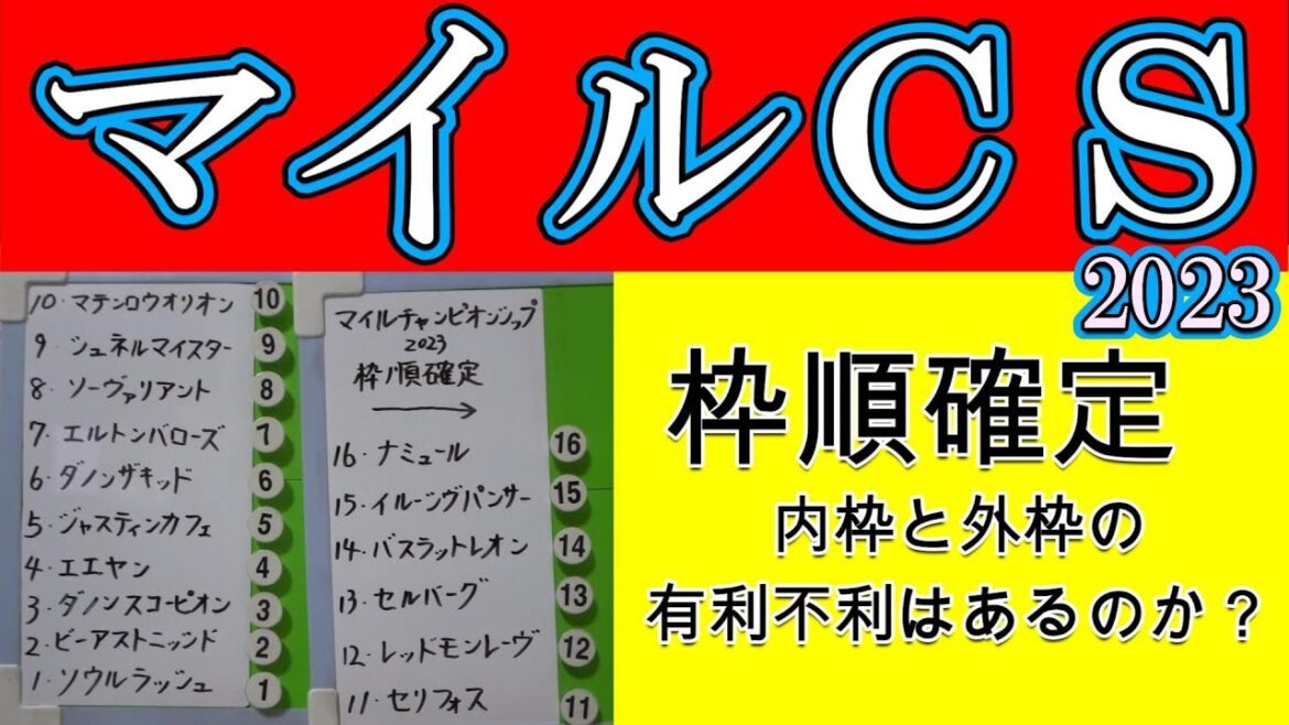 マイルチャンピオンシップ2023枠順確定！枠順発表がありシュネルマイスターは５枠９番！セリフォスは６枠１１番！ナミュールは８枠１６番！二強構成のレースにて共に人気馬が外目の枠に入った！