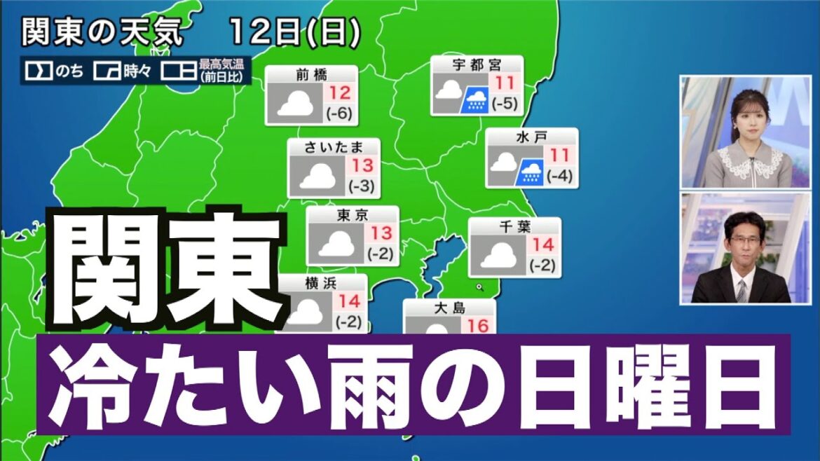 【雨情報】関東は冷たい雨の日曜日 一時的に本降りになる所も