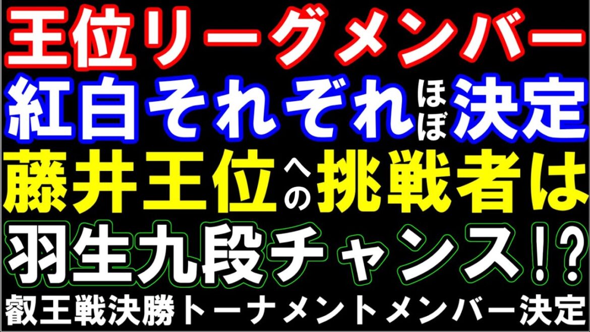 【速報】第65期王位リーグメンバー､紅白それぞれほぼ決定！藤井聡太王位への挑戦者は？羽生善治九段、藤本渚四段はどちらへ？　第9期叡王戦決勝トーナメントメンバーも確定