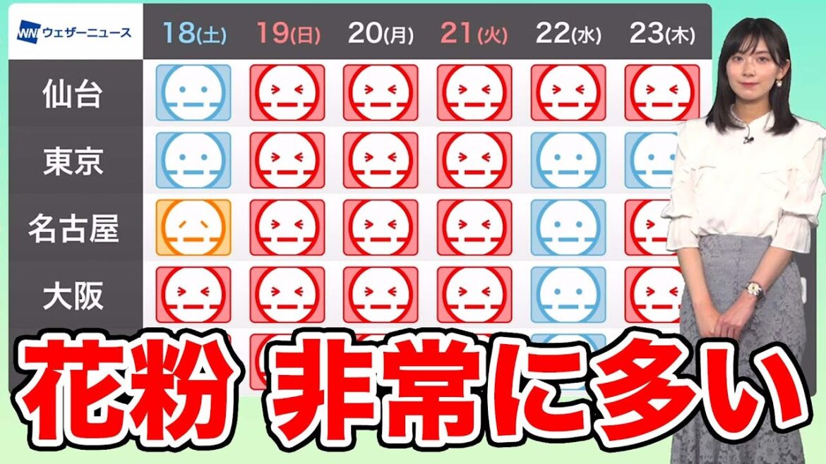 花粉飛散予想　週末以降も非常に多い　2023年3月17日