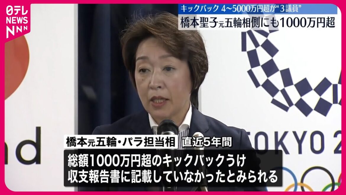 【政治資金パーティー問題】橋本聖子元大臣側含む議員4人もキックバックか
