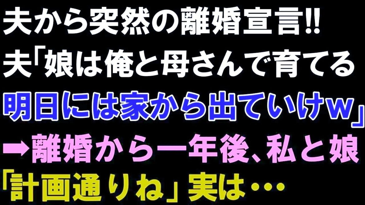 【スカッとする話】夫から突然の離婚宣言夫「娘は俺と母さんで育てる。明日には家から出ていけｗ」➡離婚から一年後、私と娘「計画通りね」実は