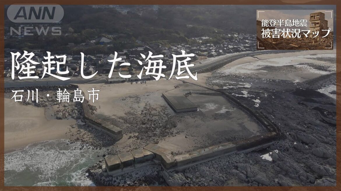 【ドローン】海底隆起した黒島漁港 石川・輪島市(2024年1月17日撮影)【能登半島地震 被害状況マップ】※音声はありません 【ドローン】海底隆起した黒島漁港 石川・輪島市(2024年1月17日撮影)【能登半島地震 被害状況マップ】※音声はありません