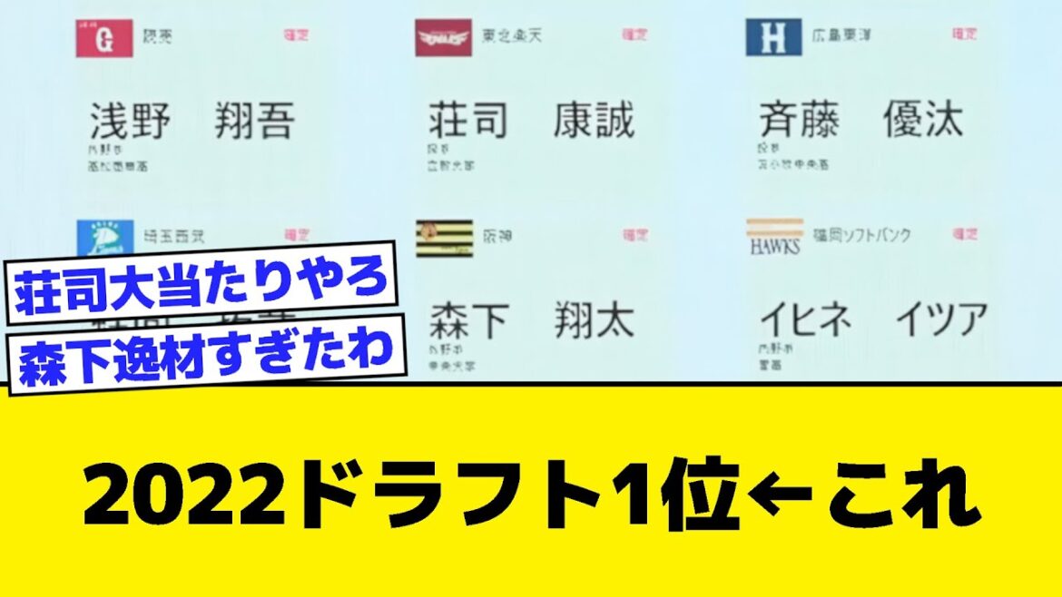 2022年のドラフト1位、明暗が分かれるｗｗｗ【なんJ・なんG・2ch・5ch反応集】
