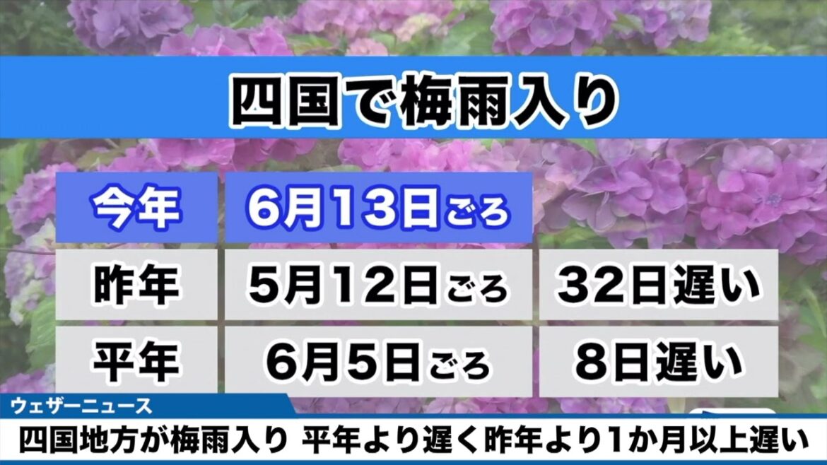【四国地方が梅雨入り】平年より遅く、昨年より1か月以上遅い梅雨入りに