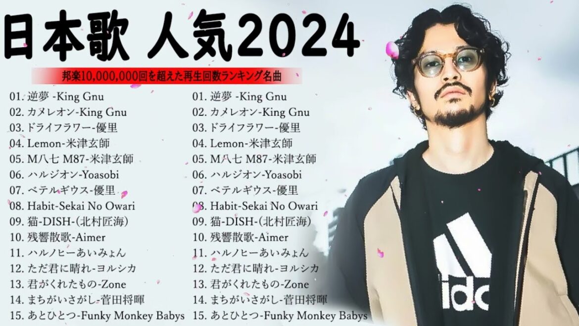 【広告なし】有名曲J-POPメドレー || 邦楽 ランキング 2024 🎶日本最高の歌メドレー || 優里、YOASOBI、LiSA、 あいみょん、米津玄師 、宇多田ヒカル  #jpopメドレー