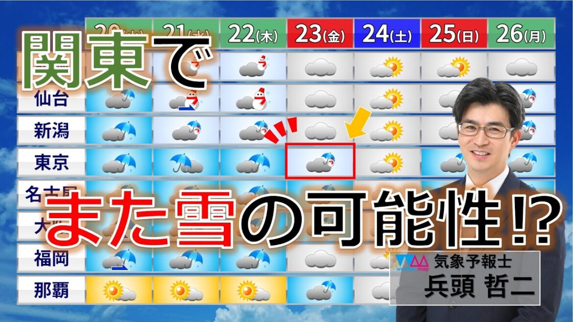 【最新天気予報】東京でまた雪の可能性？今週から冬が戻ってきます　月曜日天気予報解説　気象予報士　生解説　#兵頭哲二