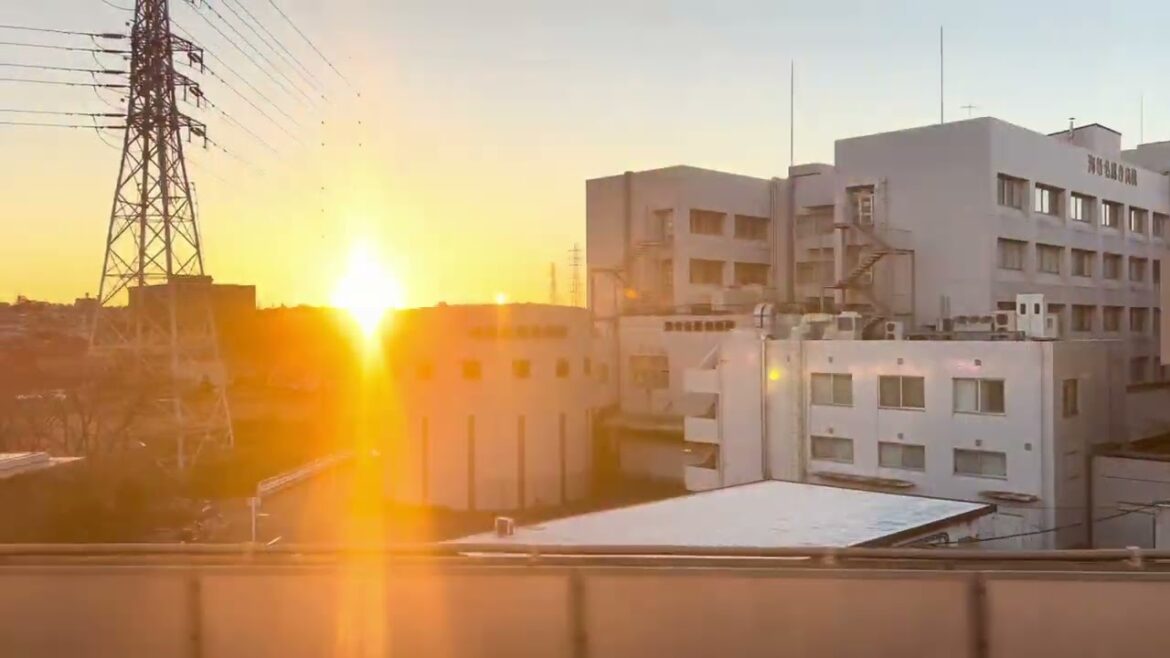 小田急線の車窓から初日の出　厚木→海老名間　8064F 2024/1/1