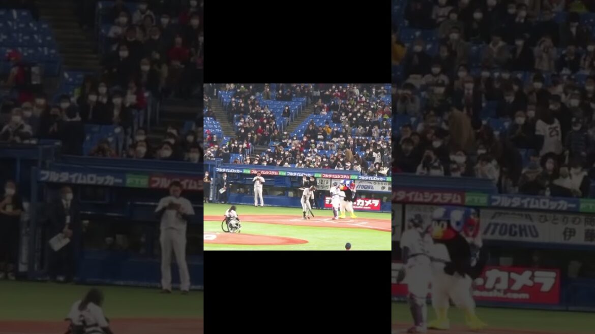 2022神宮開幕は北京パラ金メダリスト村岡桃佳 選手が始球式 (ヤクルトスワローズ 対 読売ジャイアンツ 2022/3/29）