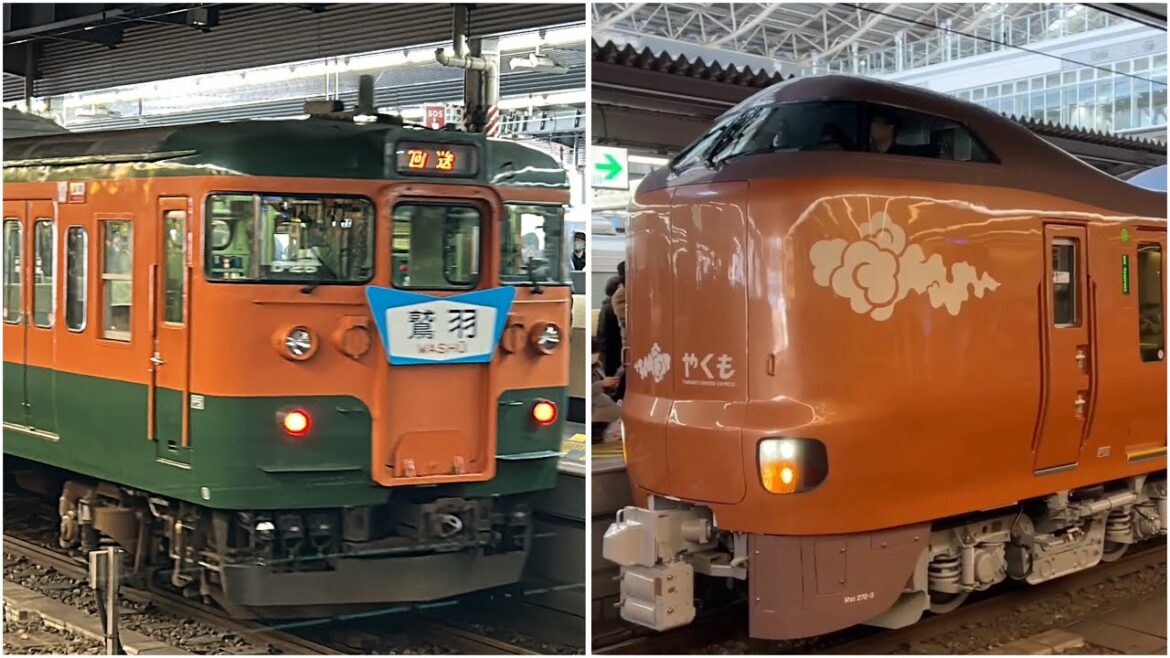 JR大阪駅(東海道各線)　湘南色115系急行鷲羽号、新型特急やくも273系、こうのとり等