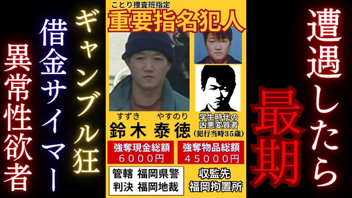 【胸糞注意・凶悪異常性欲者】借金を繰り返し、実家を担保にし勘当され、妻からも愛想を尽かされたサイマー男の異常過ぎる凶行。【凶悪変質者・鈴木泰徳の凶悪犯行と末路】