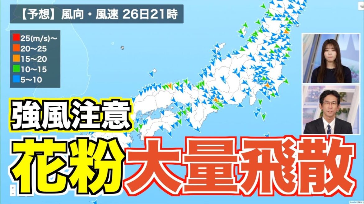 【花粉大量飛散】関東など太平洋側は天気回復も強風注意