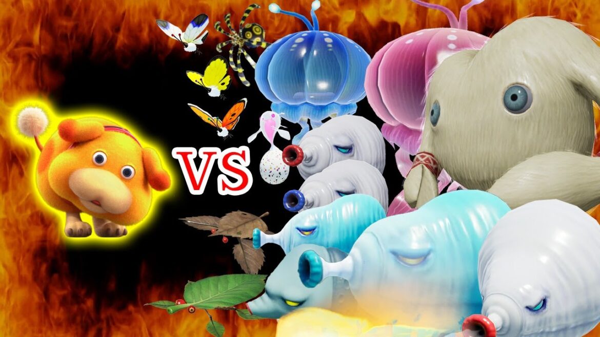 チート級オッチンvs原生生物！何発で倒せる？「シロシジミ、ミウリン、オオマンマン、ゾウブタドックリ、ハンボなど」　【ピクミン4】