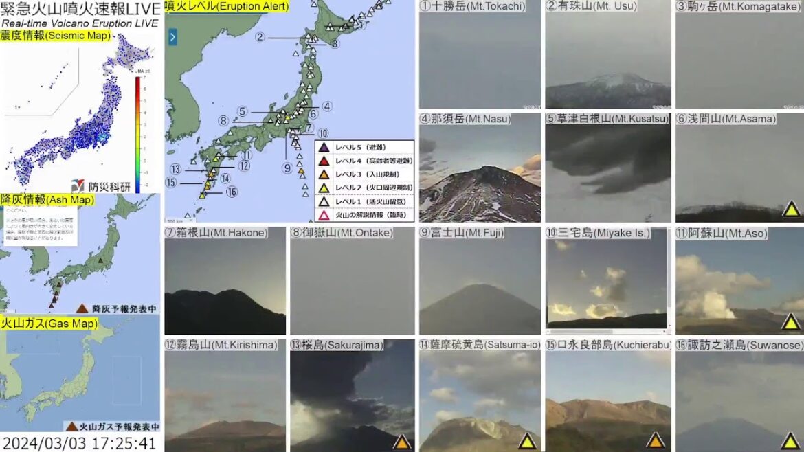 🔴緊急火山噴火速報ライブ The Real-time Volcano Eruption Alert in Japan