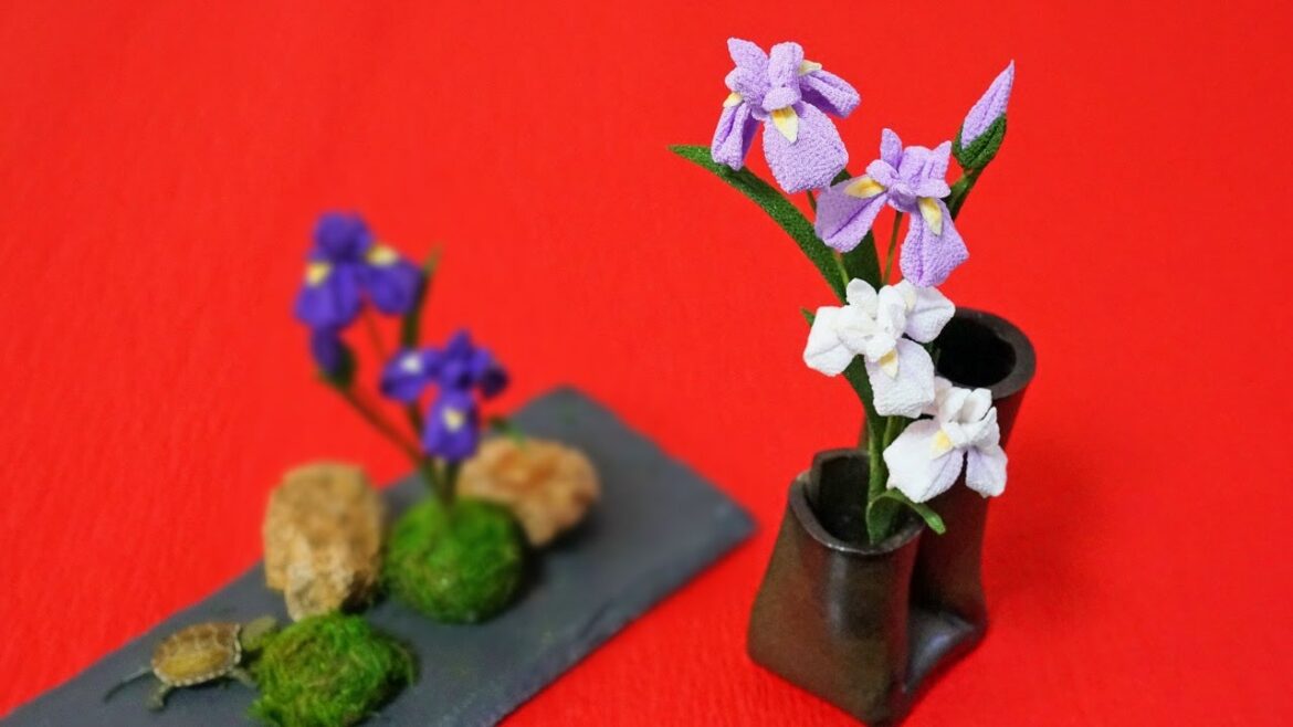 つまみ細工/花菖蒲の作り方part1/ワイヤー入りのお花でお花の表情の変化を楽しむ/端午の節句のお部屋飾りに/DIY/kanzashi flower/vol.47