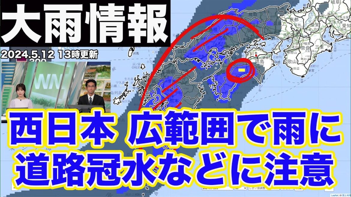 【大雨情報】西日本の広範囲が雨に 道路冠水などに注意を (5月12日 13時更新)
