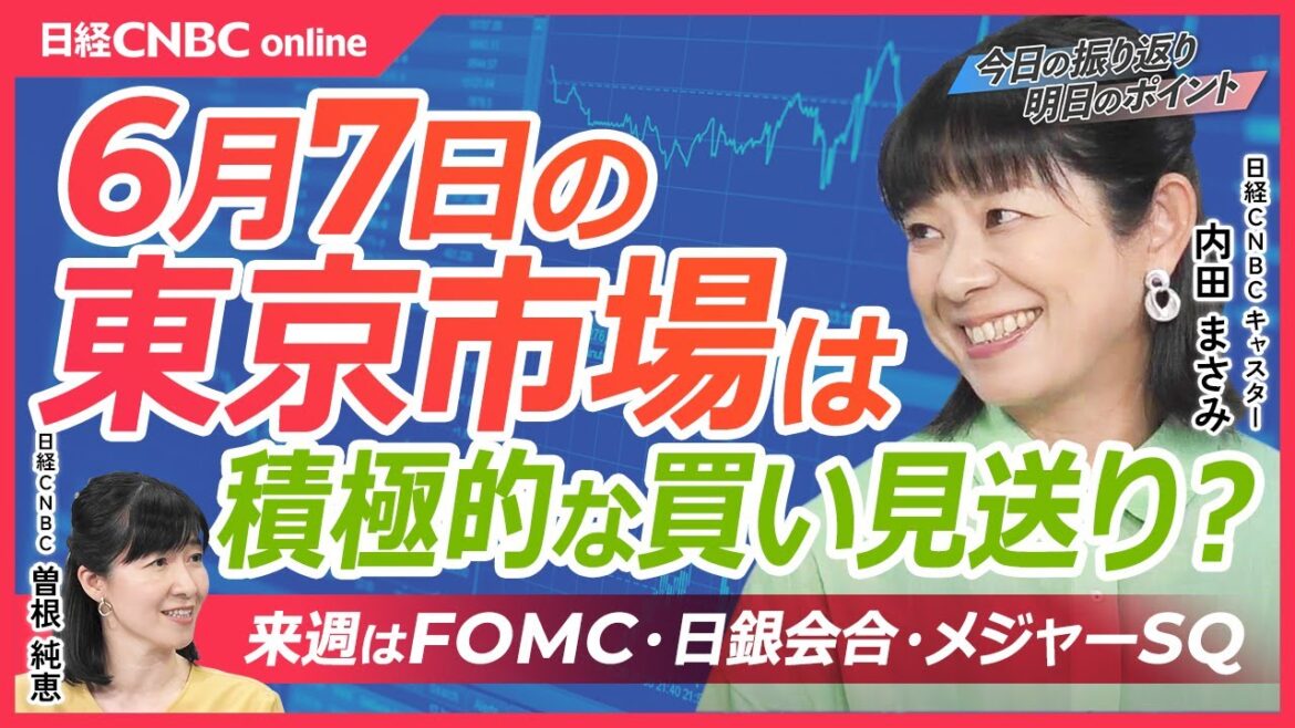 【6月7日(金)東京市場】日経平均株価は反落、雇用統計や来週の日銀会合・FOMC控え様子見か／日本株・レーザーテック大幅反発／三菱UFJ報道の影響は／台湾TSMC月次／決算速報エターナルGとクミアイ化