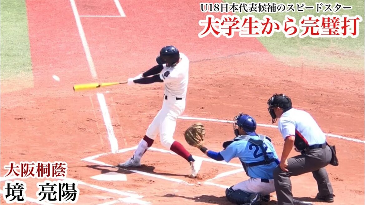 【U18候補】境亮陽 (大阪桐蔭) 大学生から初球を強烈に弾き返すヒット！スピード溢れるU18日本代表候補！2024/6/22日体大線