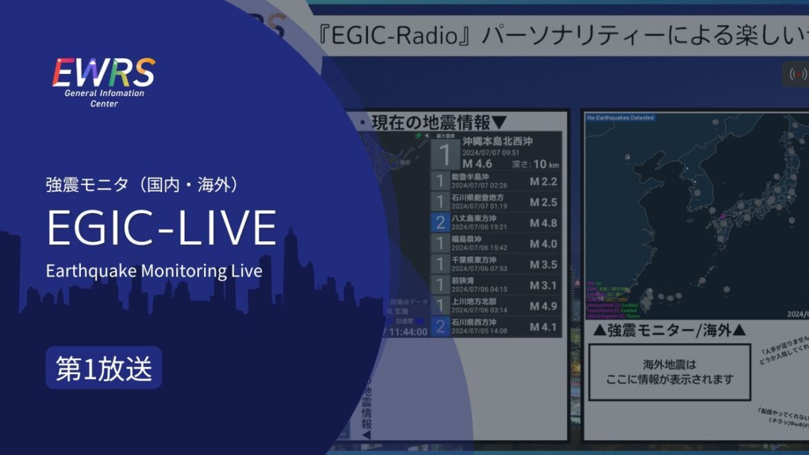 【強震モニタ】EGIC-LIVE 第1放送|リアルタイム地震情報 【強震モニタ】EGIC-LIVE 第1放送|リアルタイム地震情報