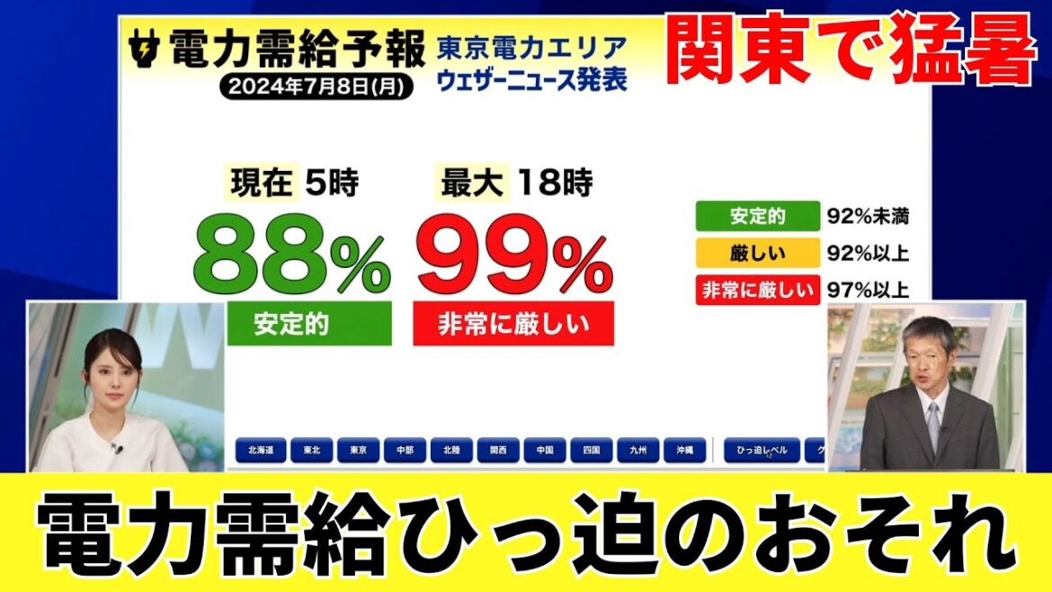 【電力需給予報】関東で #猛暑 電力需給がひっ迫のおそれ 【電力需給予報】関東で #猛暑 電力需給がひっ迫のおそれ