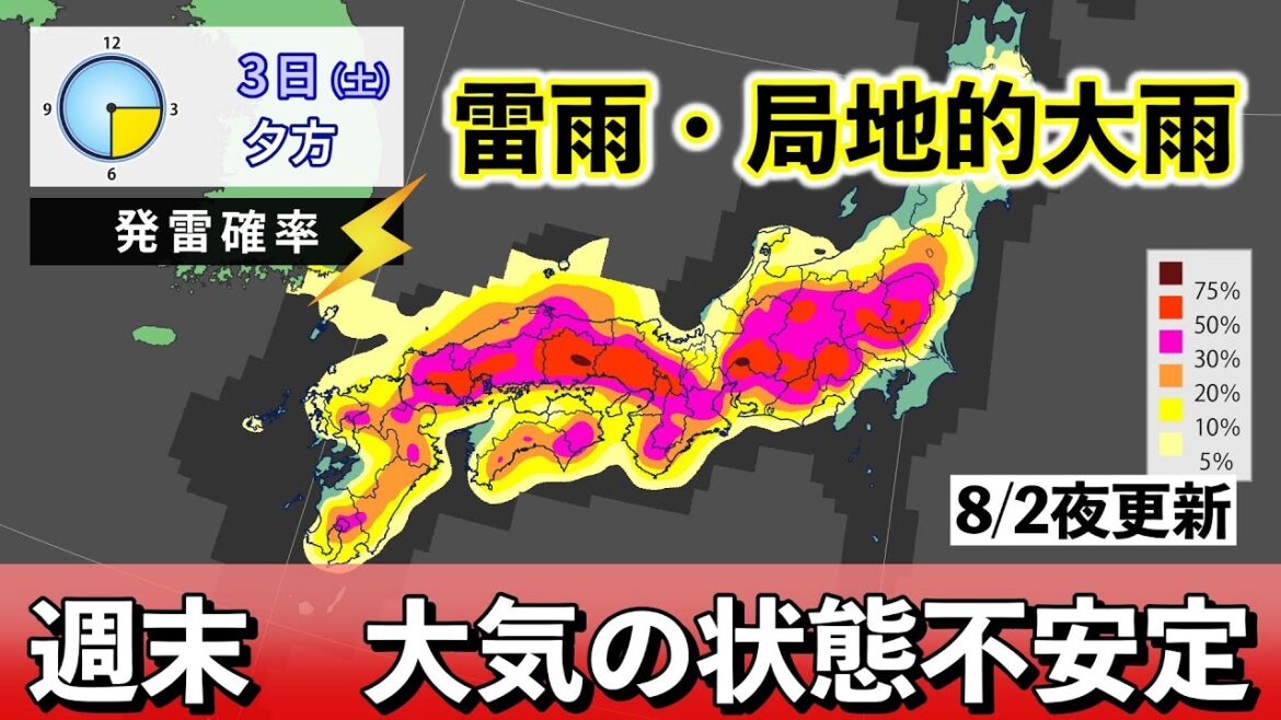 【不安定】上空トラフ通過 暖湿気強く積乱雲発達しやすい 気象予報士解説 (2024年8月2日夜配信)