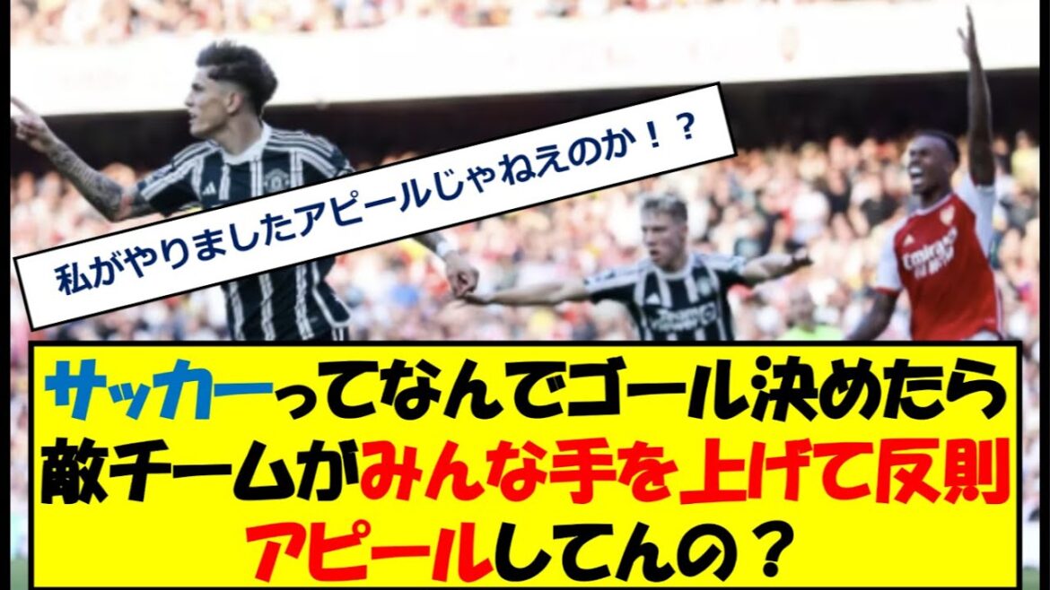 サッカーってなんでゴール決めたら敵チームがみんな手を上げて反則アピールしてんの？
