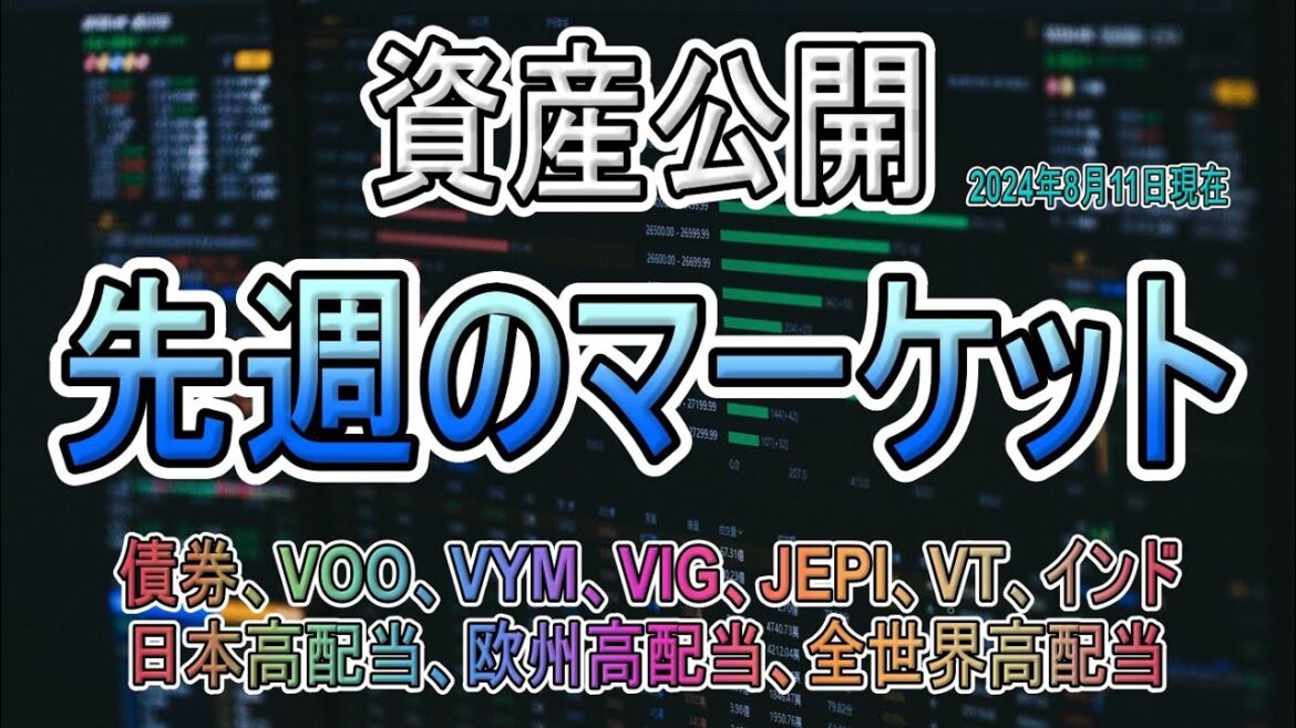資産公開　2024年8月11日現在　先週のマーケット　債券、VOO、VYM、VIG、JEPI、VT、インド日本高配当、欧州高配当、全世界高配当