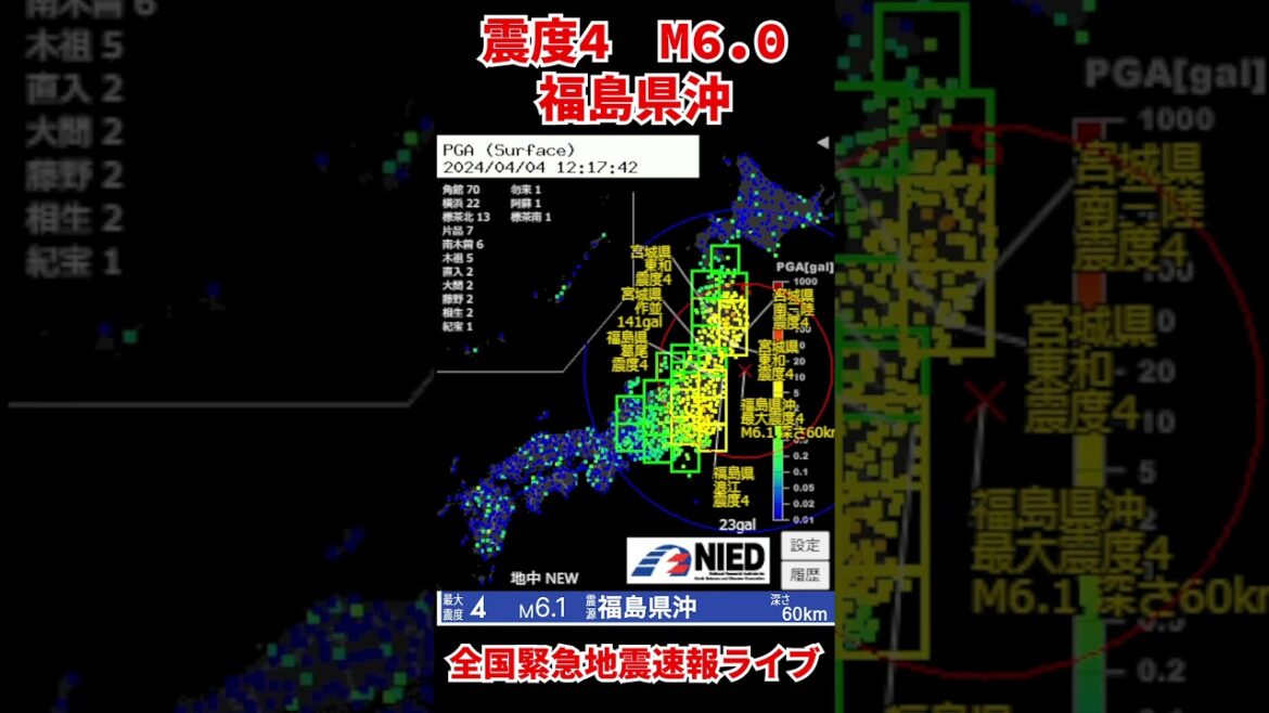 地震ライブ【震度4】福島県沖 M6.0 2024/04/04 12:16ごろ Part2 #緊急地震速報 #地震ライブ #地震 #アーカイブ #earthquake #リアルタイム #災害 #減災