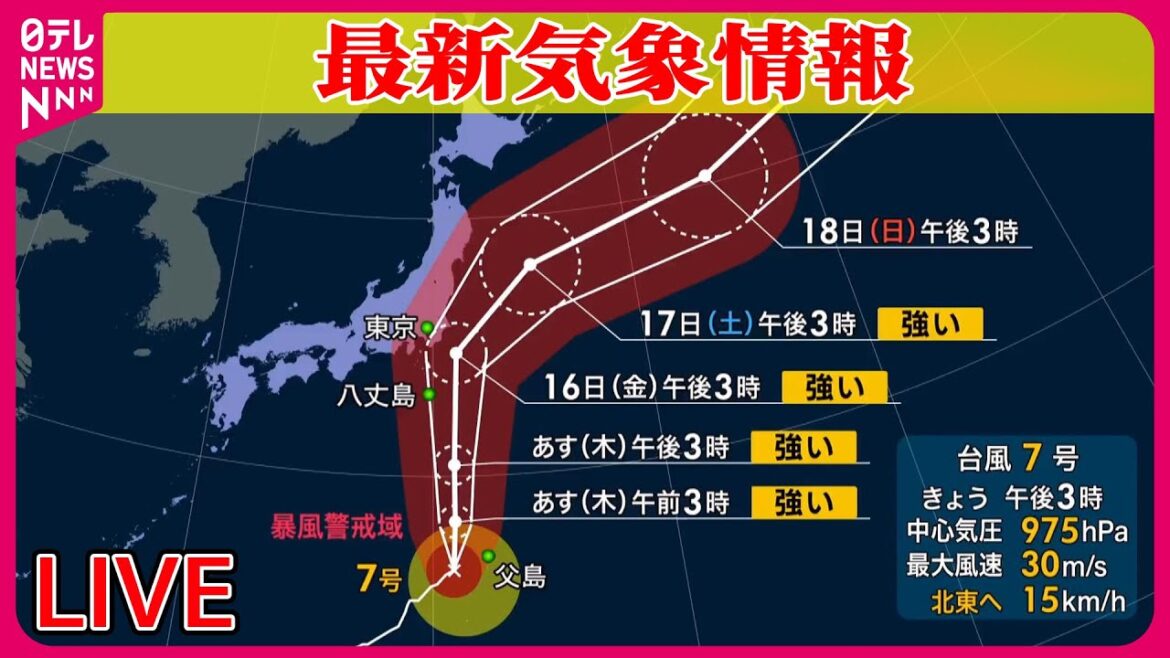 【最新天気】 台風7号、なぜ危険？16日に関東を直撃か / 東海道新幹線、16日は東京・名古屋で終日運転見合わせ…お盆期間の交通へ影響は　──ニュースまとめライブ（日テレNEWS LIVE）
