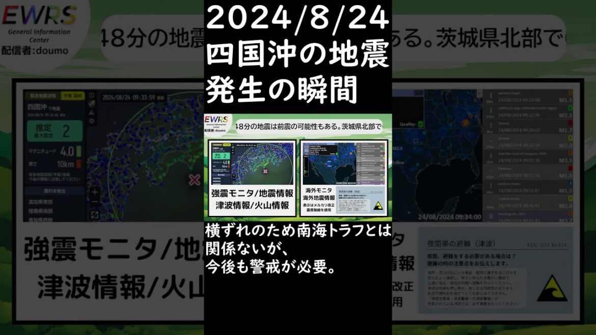 2024/8/24 四国沖の地震 発生の瞬間 #地震 #緊急地震速報 #震度2 #news #ショート #地震情報 #地震速報 #南海トラフ #津波 #高知県 #shorts #防災 #南海トラフ地震