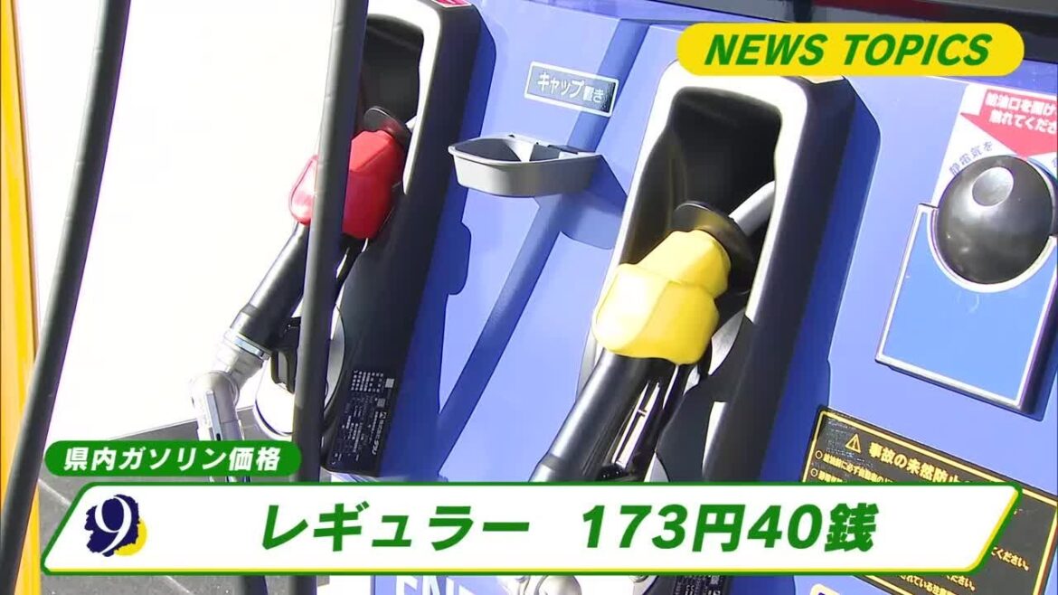 栃木県内のレギュラーガソリン価格１７３円４０銭　１０銭値下がり