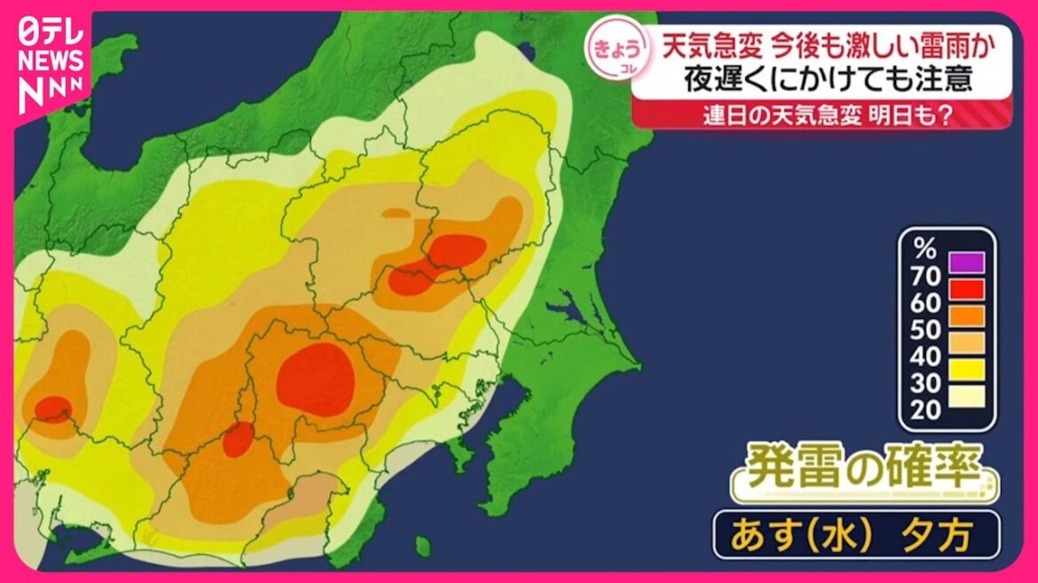 【激しい雷雨】夜遅くにかけても注意  3都県で停電発生も